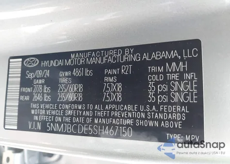 2025 Hyundai Tucson Sel from USA, damaged, VIN 5NMJBCDE5SH467150